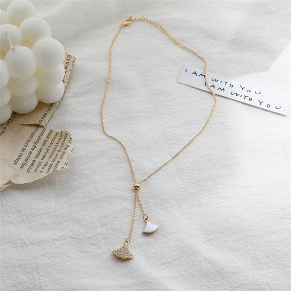 ♠NEW Minimalist Gold Choker Pendant Necklace White - Picture 2 of 5